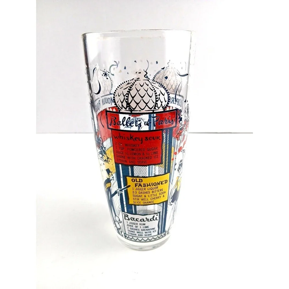 Vintage Hazel-Atlas Cocktail Shaker Paris Opera Ballet Recipes MCM No Lid